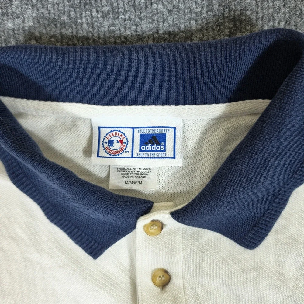 Vintage Adidas New York Yankees MLB Polo Shirt Mens Medium White Navy Blue 90s